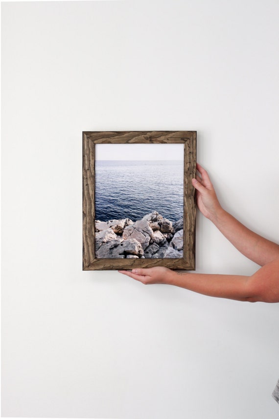 11x14 distressed pine picture frame with dark walnut stain