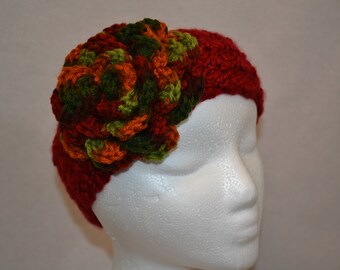 Crochet earwarmer with crochet flower