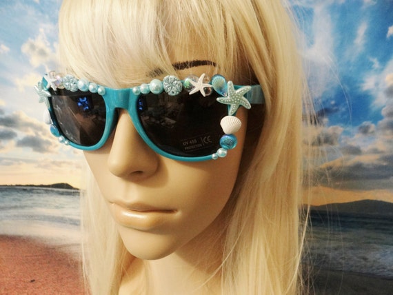 I'm Really A MERMAID Sunglasses Sun Glasses Sunnies Wayfarers Aviators Little Seashells Im Beach Sea Ocean Nautical Pinup Turquoise A049