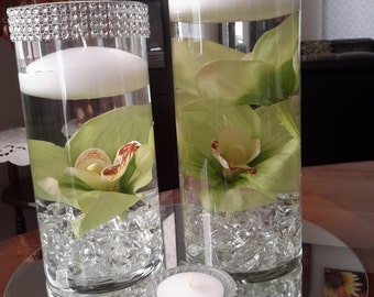 Bling Floating Candle Centerpiece Set-Pink-Green-White-Orchids-Wedding-Party-Anniversary-Birthday-Engagement-Bridal Shower-Flowers