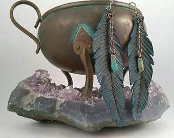 Beeju Single Leather Earrings|Large|Leather Feather|Hand Crafted|Gypsy|Boho|Up-cycled|Handmade Jewelry