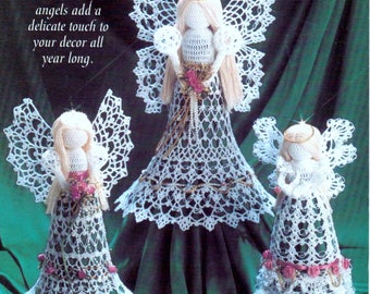 INSTANT DOWNLOAD PDF Vintage Crochet Pattern Angels Three Designs Christmas Tree Decorations Holiday Ornament Tree Trims