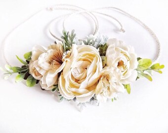 Tieback Flower Crown, Baby Headband, Flower Headband, Baby Flower Crown, Bridal Flower Crown, Flower Girl Crown, Flower Crown, Toddler Crown