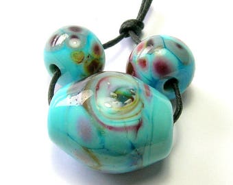 Blue Swirl Lampwork Bead Set - Handmade Lampwork Beads - Pale Blue Handmade Beads