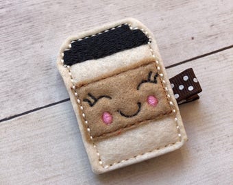 Felt Hair Clip, Coffee Hair Clip. Hair Clips, Baby Hair Clip, Toddler Clip, Toddler Barrette, Felt Hair Clip, Feltie Clip, Baby Hair Clips