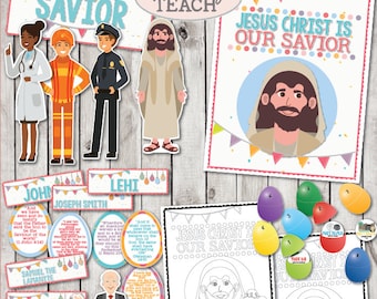 LDS March 2018 Sharing Times Week 4: "Jesus Christ is our Savior" with Title Poster, Savior Characters,Resurrection Eggs Easter Story & more