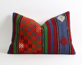 kilim pillow cover, 16x24 turkish pillow, handmade, rug, vintage pillow, turkish kilim rug, home decor, cushion cover, bohemian pillow