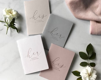 Vow Booklets, His & Her Vow Booklets, Rose Gold Vow Booklets, Calligraphy Vow Booklets - Set of 2
