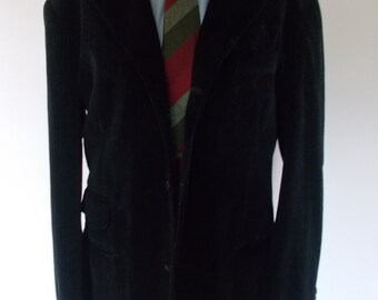 Blazer de terciopelo negro italiano Vintage chaqueta con rayas finas de Koxl en Italia 42" pecho grande