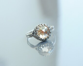Silver stone ring. Crystal ring. Mothers ring. Adjustable stone ring. Swarovski sterling silver ring. Topaz ring. Silver ring. Stone ring.