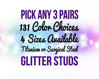 Pick Any 3 Pairs Of Glitter Studs, Stud Earring Set, Hypoallergenic Posts, Pure Titanium Studs, Tiny Stud Earrings, Canadian Shop