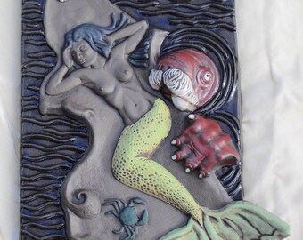 Mermaid and Walrus Art Tile - Debra Bacianga