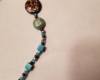 Bohemian beaded Keychain/TURQUOISE & JASPAR natural healing stones/ Blue silver brown