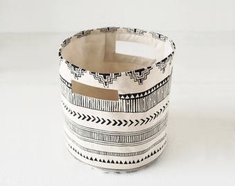 Canvas basket, aztec print, black and white, storage basket, fabric bin, sizes available
