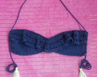 Navy blue festival top with tassels