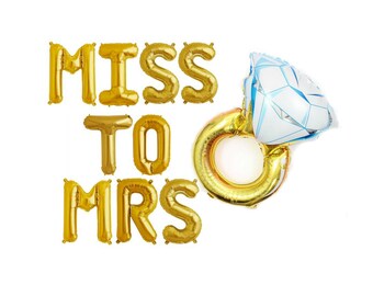 Miss To Mrs Gold 16" Letter Balloons - Bridal Shower Balloon Banner - Bachelorette Balloon Banner