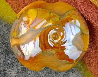 Handmade Lampwork Beads "Toasted Caramel" SRA Glass Focal Bead Lentil ~ OOAK Textural Organic Silver Glass Lustre ~ Warm Neutrals