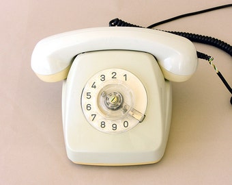 Vintage rotary phone White german rotary phone Retro phone Old telephone Classic desk phone Fetap 61 Dial phone Western germany Photo prop