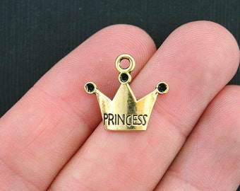 BULK 50 Princess Crown Charms Antique Gold Tone - GC328