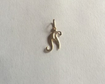14K Yellow Gold N Monogram Charm or Pendant Lovely