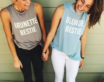 Brunette & Blonde or Redhead Bestie Bella Canvas graphic tank tops (sold together) - BFF shirts - Best Friend Tshirts