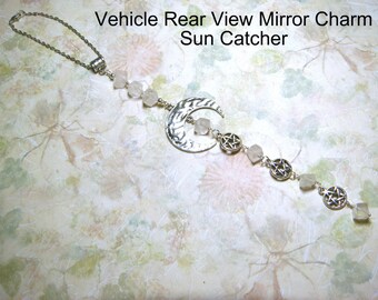 Rose Quartz Car Rear View Mirror Charm, Sun Catcher, Wiccan Pagan Celestial, Mother's Day Gift, Car Bling, Car Accessory, Gift for Her, Pink