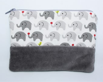 Pouch / coin zippered cotton little elephants!