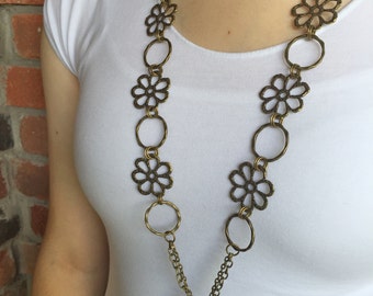 Flower Power Antique Bronze Lanyard Necklace