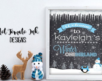Winter Onederland-Welcome Sign, Blue,Pink Party Decorations-One year old birthday-1 year old party- Party Sign-Banner- Party Decor-Printable