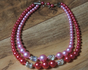 Vintage Jewelry 2 Strand Vintage 2 Strand 1950s madmen Pretty in Pink Necklace Signed Japan X-032
