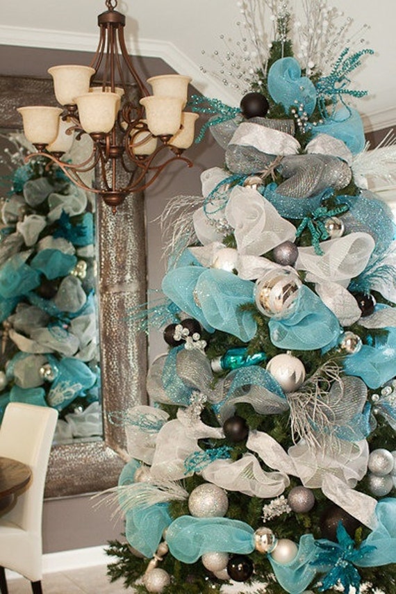Christmas Blue Ribbon Tulle Garland Decoration Shabby Chic