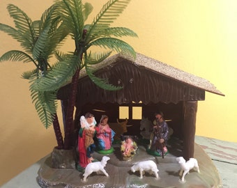 Vintage Plastic Christmas Nativity Scene Set Display