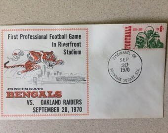Cincinnati Bengals First Day Issue Cover of First Professional Football Game at Riverfront Stadium September 20, 1970 Postmarked from Cinc.