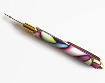 Seam Ripper, Gold Trimmed with Single Small Blade, Reversible, Blue and Pink Handle with Yellow and White Accents