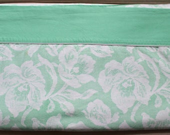 Vintage Wabasso Vogues Cotton Double Top Flat Sheet - Mint Green Floral