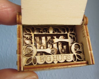 Big Hugs in a Box Design - Wooden 3D Popup Cards - Make Very Unique Box Silhouette Gifts wooden pop up card