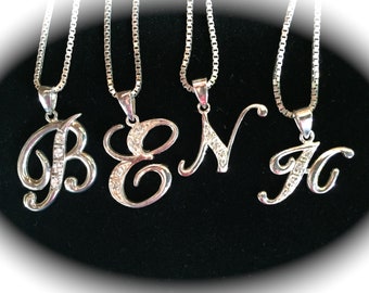 Initial necklace sterling silver necklace initial sterling silver stamped jewelry 925 letter b letter e letter n letter h necklace box hot