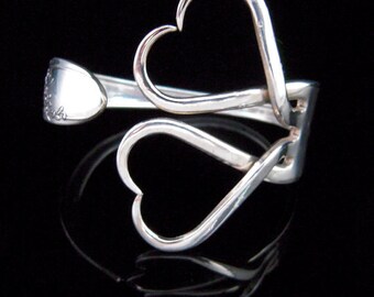 Unique Recycled Silver Fork Bracelet in Original Classic Double Heart Design