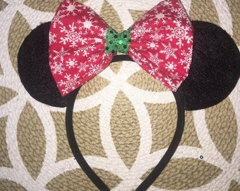 Christmas Disney Ears, Minnie Mouse Ears, Snowflake Bow, Minnie Ears, Mickey Ears, Disney Ears, Christmas Mickey Ears, Disney Christmas,