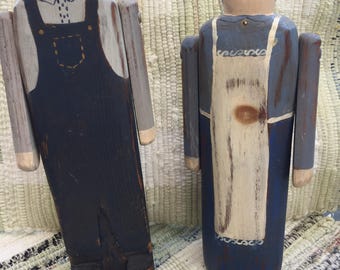 FolkArt 1989 WolfCreek wooden carved farmer sculptures beamaniowa, dolls, collectible