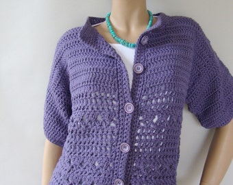 Crochet Cardigan, Blue Cardigan, Cotton Cardigan, Crocheted Cardigans, Cardigan Sweaters, Blueberry Jacket, Available in M and L/XL