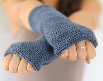 Knitted gloves mittens Gray Arm Warmers, Knitted Arm Warmers,