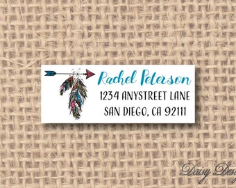 Return Address Labels with Arrow and Feathers - 120 self-sticking labels
