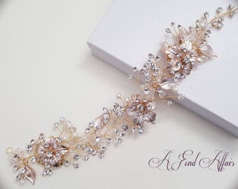 Bridal Hair Vine, Hair Wreath, Wedding Hair Vine, Gold-Rose Gold Hair Piece, Bridal Headpiece