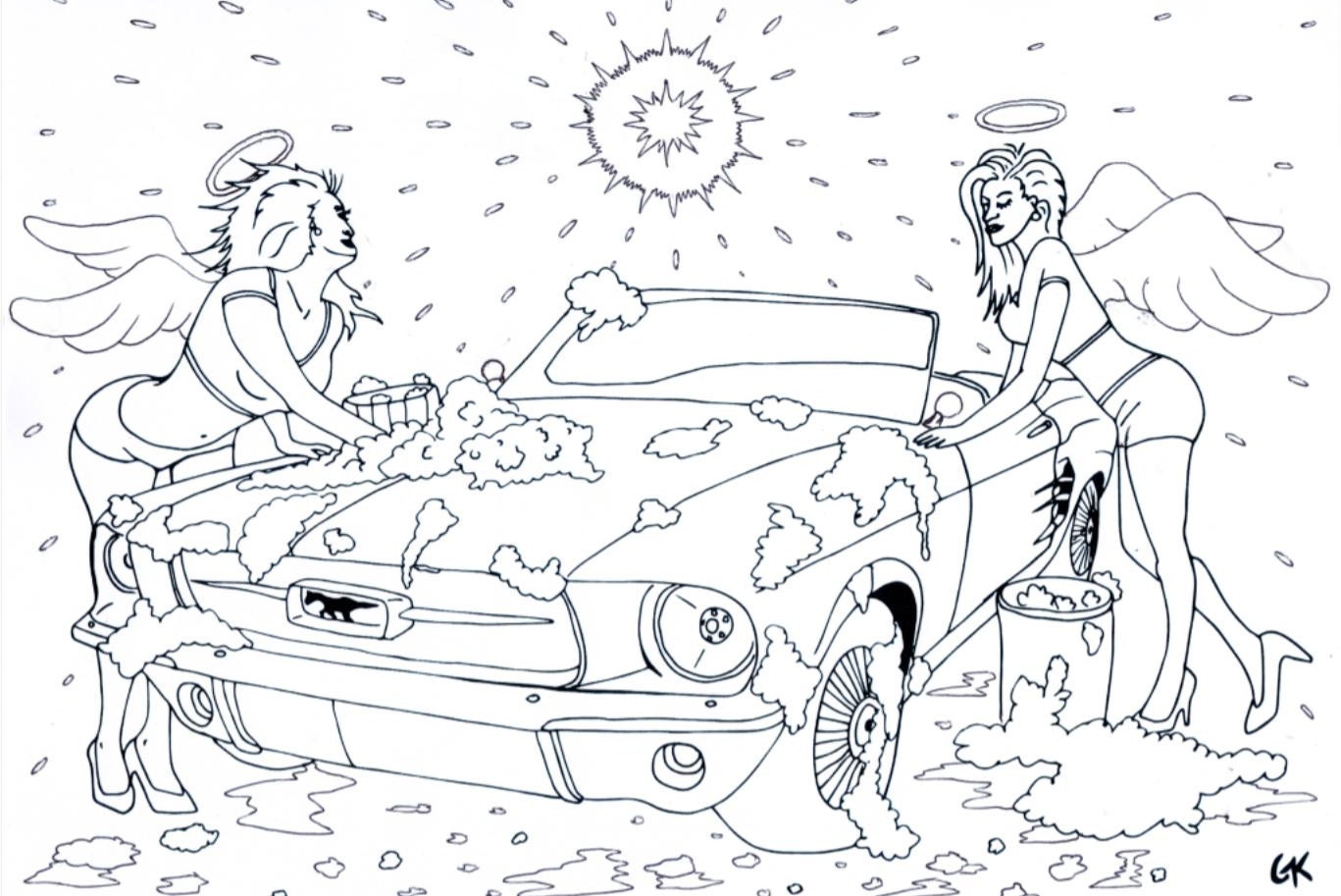 Coloring Page Instant Download Angels Washing Holy Mustang