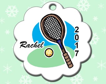 Tennis Racket and Ball Personalized Christmas Ornament