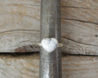 ON SALE Heart shape White Buffalo turquoise ring handmade in sterling silver 925