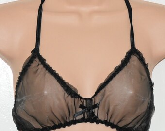 SSX 10 - Foxy Black organza bra and panties in sheer BLACK, sheer slithery panty fun, big boy size, Sissy Lingerie