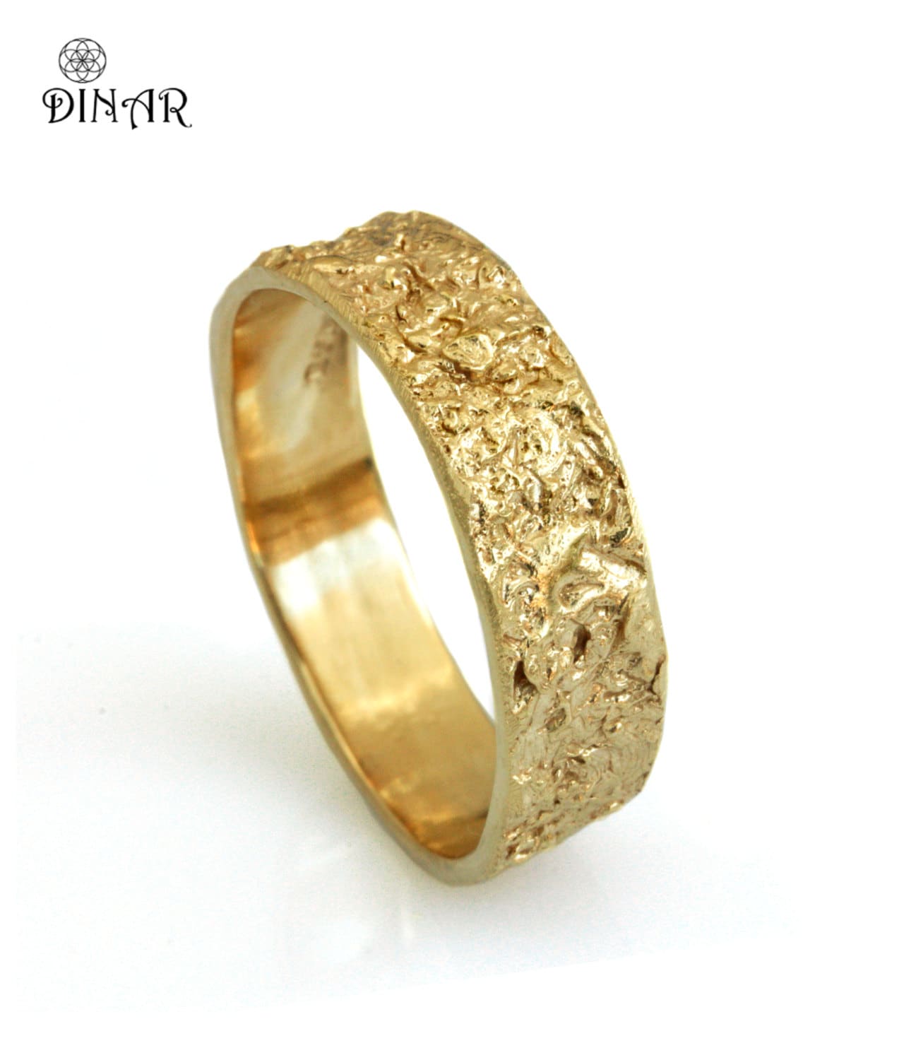 14k solid gold wedding band Rustic 18k yellow gold ring 6mm