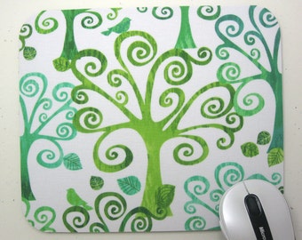Buy 2 FREE SHIPPING Special!! Mouse Pad, Computer Mouse Pad, Fabric Mousepad Swirly Trees